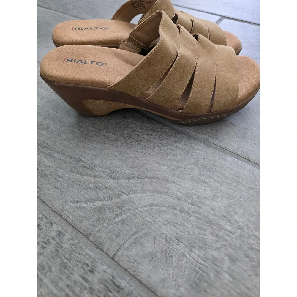 Rialto Valora Women's Comfort Wedge Sandals Slides Mules Tan Size 9‎